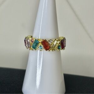 Multicolor CZ Gemstone Gold Band Ring Size 6